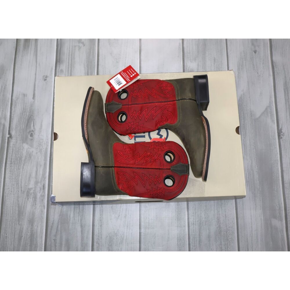 NEW Justin Show Stopper 11” Cowboy Boots Square Toe Red Leather FN7120 Mens 10D